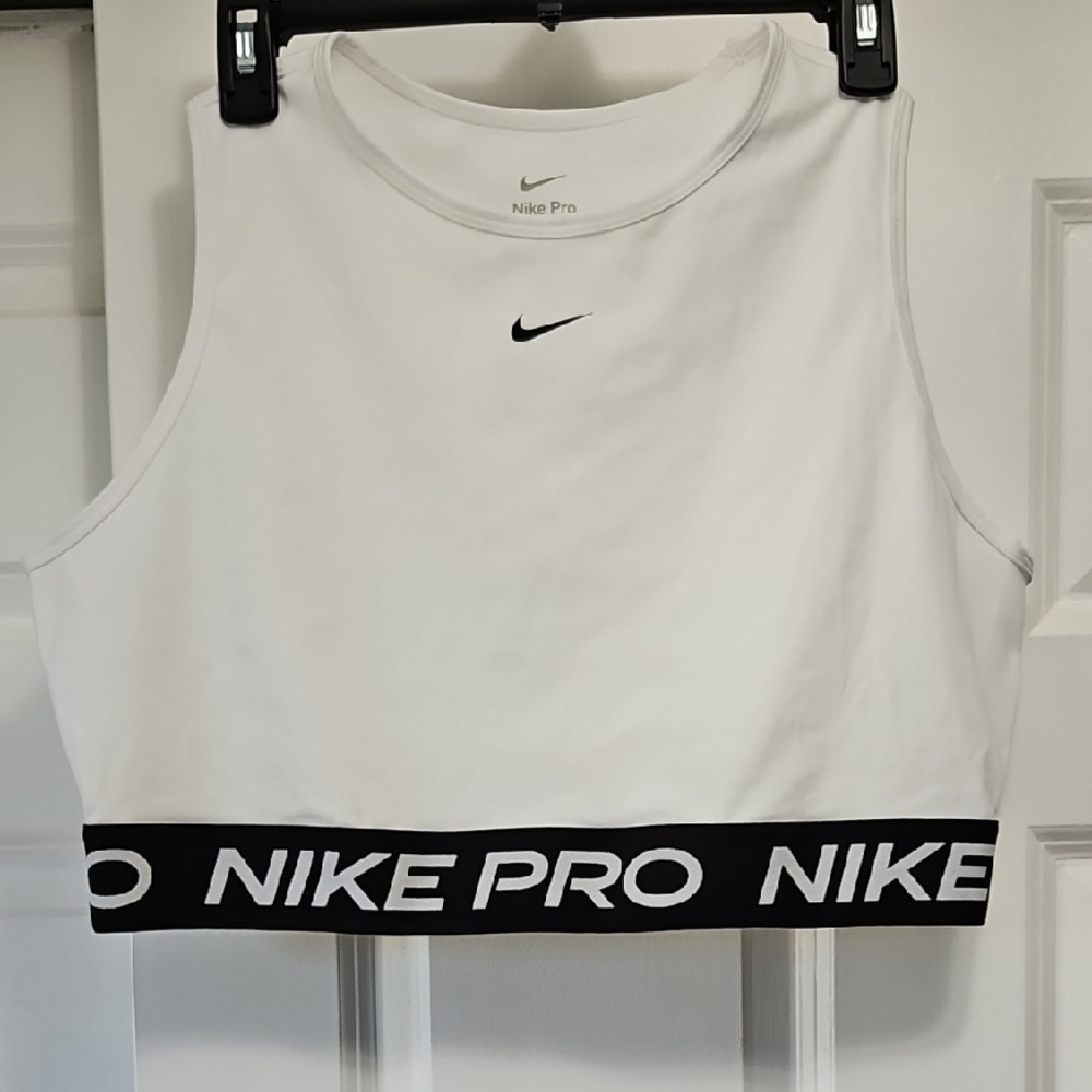 Nike Pro White Tank Top with Black Band